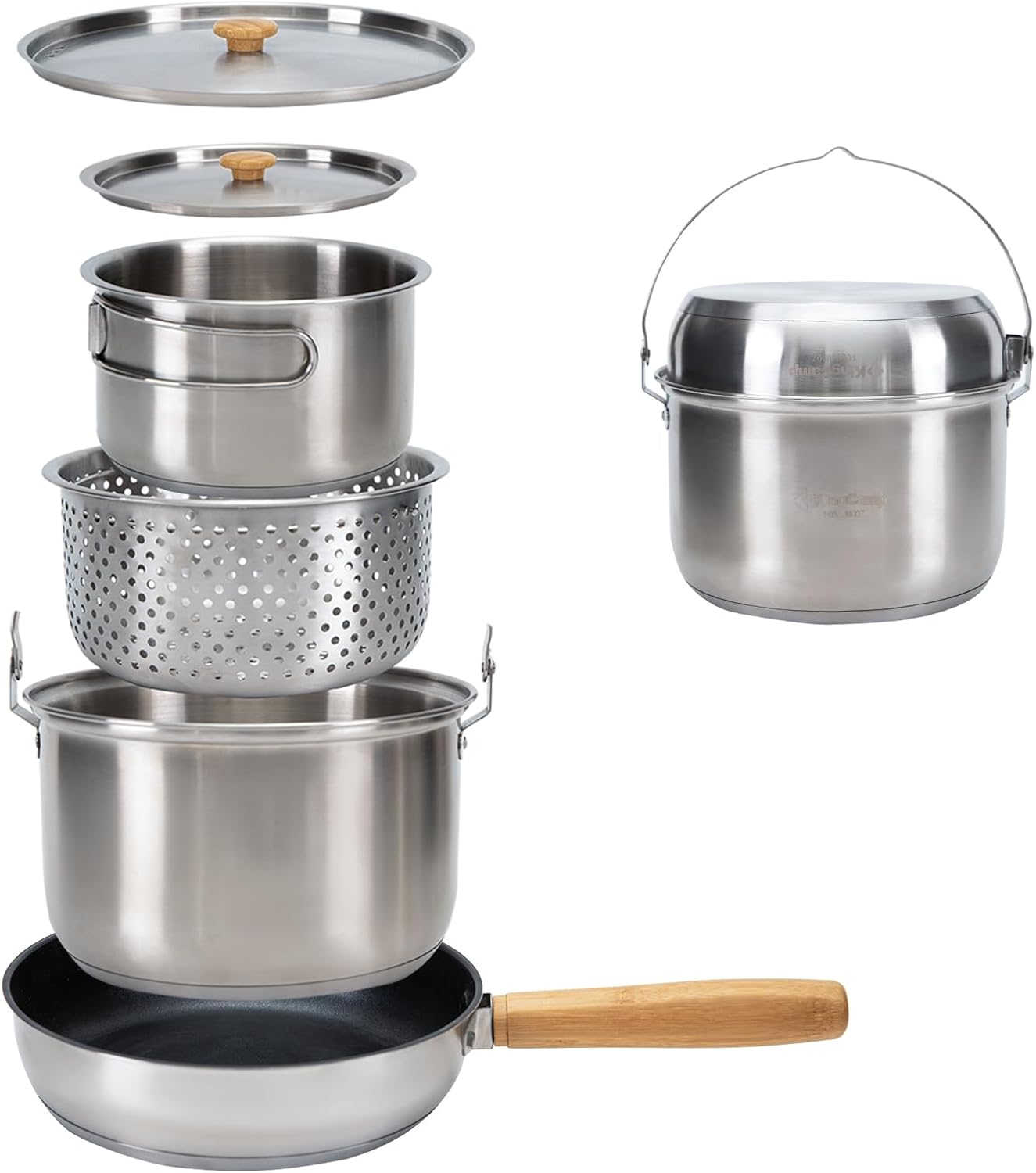 Camping Cooking Set With Bag - Zestaw naczyń kempingowych ze stali nierdzewnej