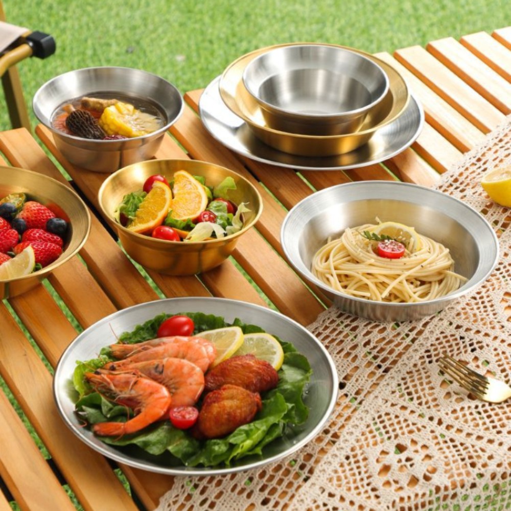 Camping Cooking Plate - Zestaw sztućców ze stali nierdzewnej, talerzy